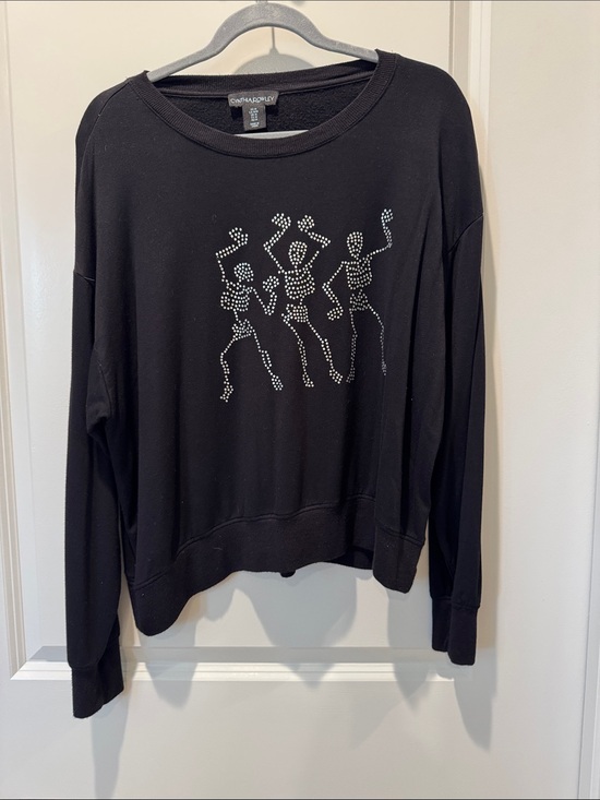 Cynthia Rowley Tops - Cynthia Rowley Black Rhinestone Dancer Sweatshirt